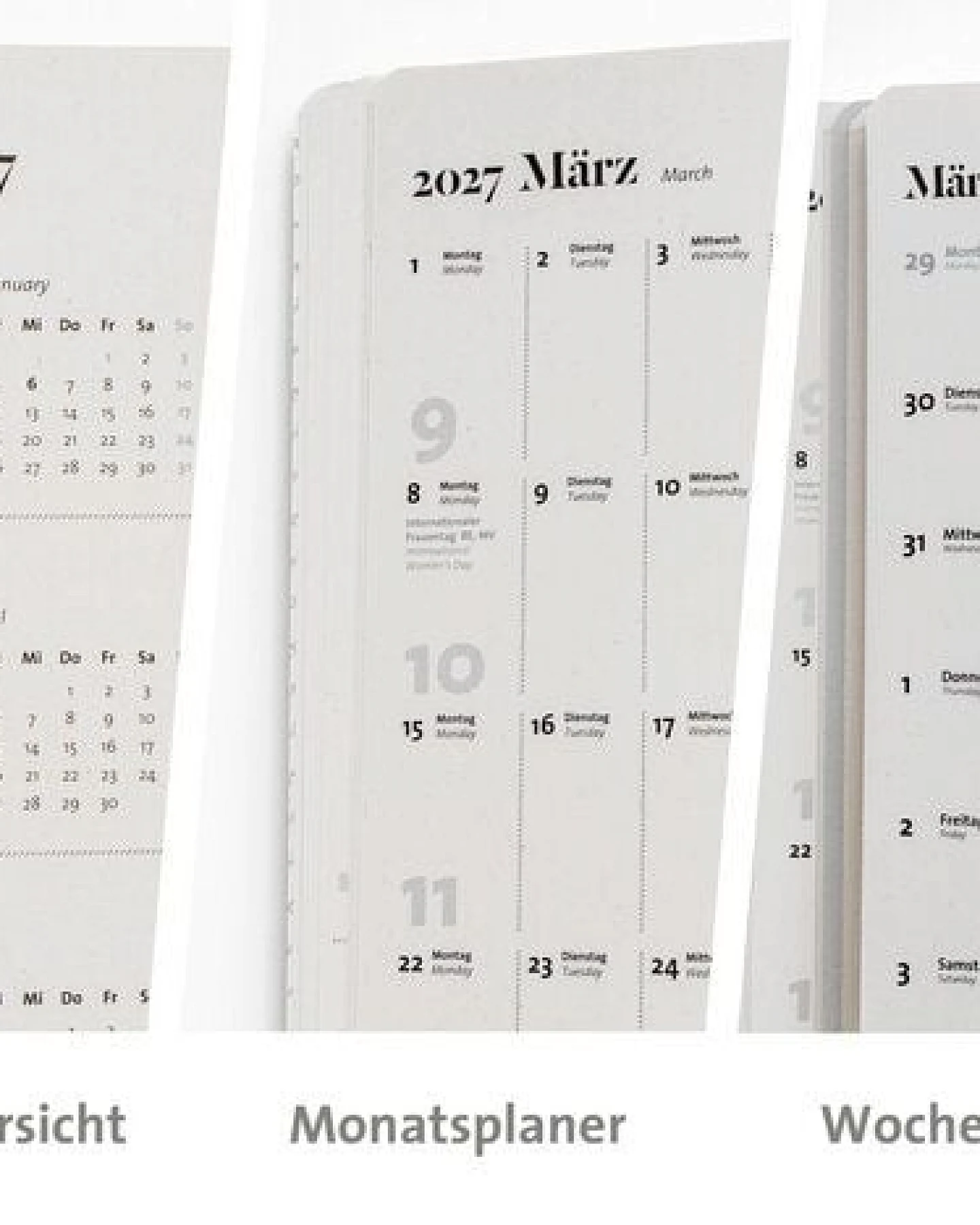 tyyp Kalender 2027 mit Holzcover – Taschenkalender A5 aus Kiefer (FSC) & Recyclingpapier – vegan & handgefertigt – Ansicht 3