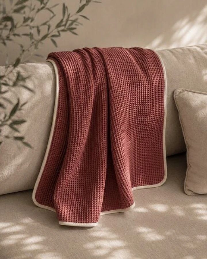 Slāf Waffelpikee kbA Baumwolle Tagesdecke - Plaid 135x200 Marsala GOTS