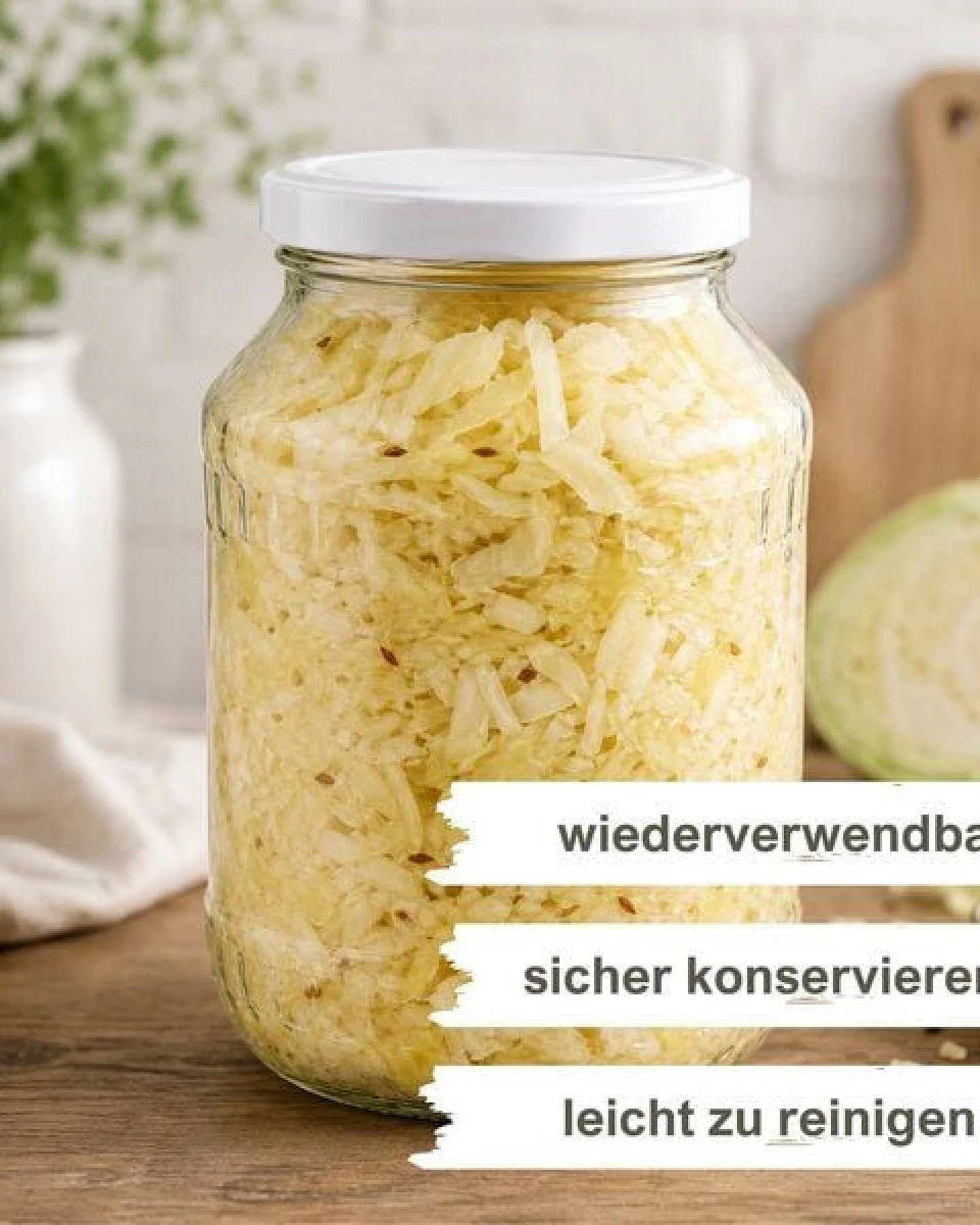 mikken Fermentier Starter Set - Große Einmachgläser 2,65 Liter mit Fermentier Gitter, Holzstampfer und Deckel – Ansicht 2