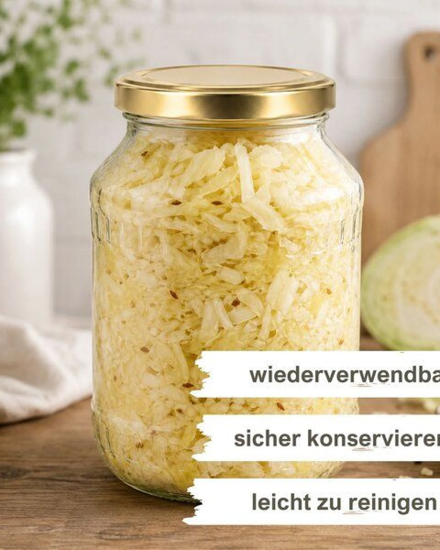 mikken Fermentier Starter Set - Große Einmachgläser 2,65 Liter mit Fermentier Gitter, Holzstampfer und Deckel – Ansicht 2