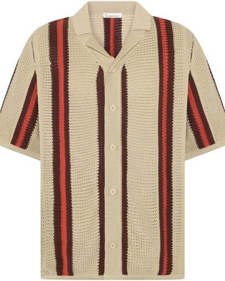Knowledge Cotton Apparel Regular Striped Knit Shirt