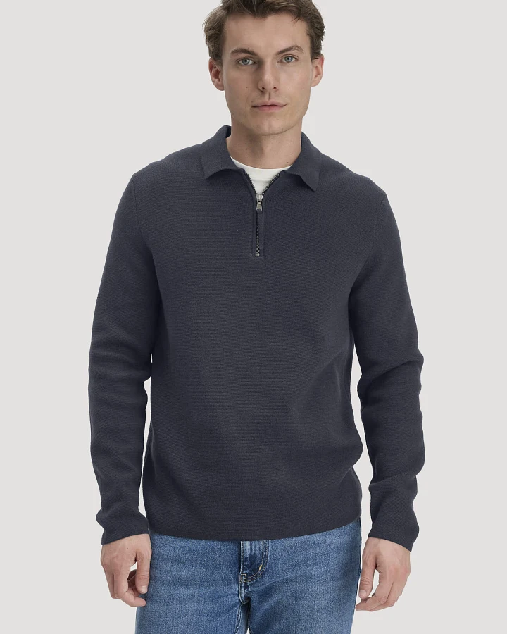 hessnatur Herren Milano Strick Polo Regular aus Bio-Baumwolle und Schurwolle - blau - Größe L