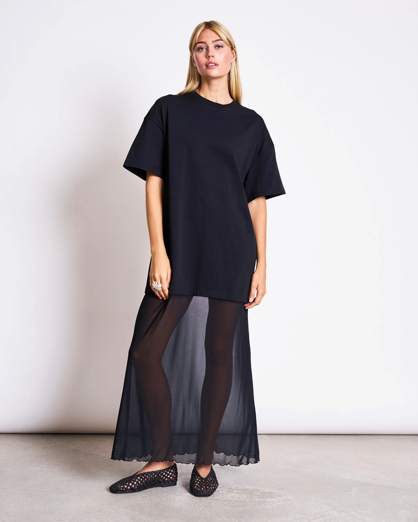 JAN 'N JUNE Damen vegan Kleid Mesh Jersey Lacerta Schwarz – Ansicht 2