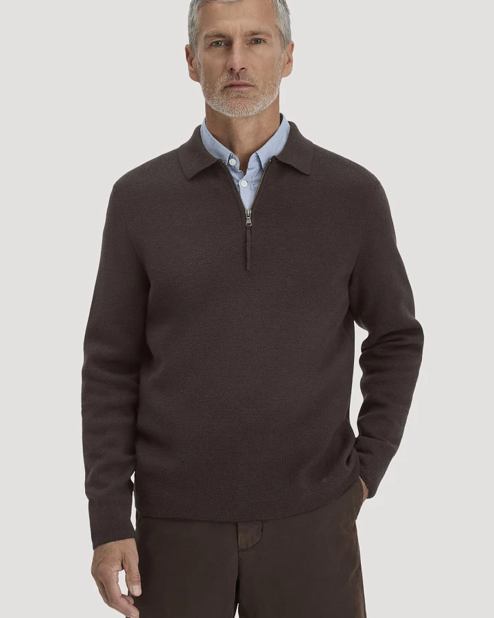 hessnatur Herren Milano Strick Polo Regular aus Bio-Baumwolle und Schurwolle - braun - Größe L