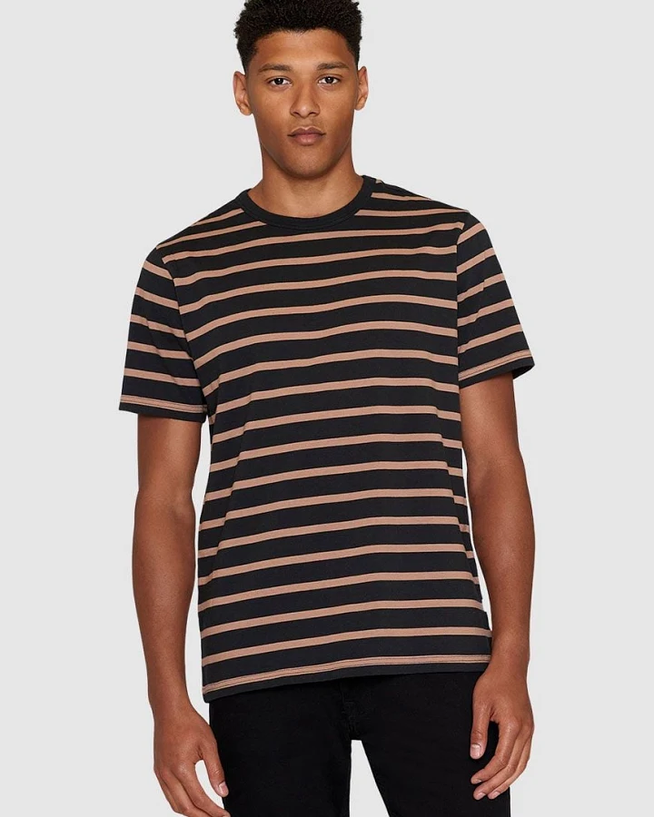 Regular Short Sleeve Cotton Striped O-Neck T-Shirt