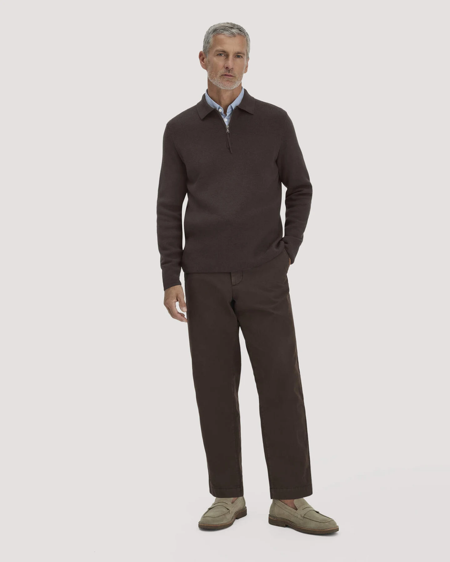 hessnatur Herren Milano Strick Polo Regular aus Bio-Baumwolle und Schurwolle - braun - Größe XL – Ansicht 2