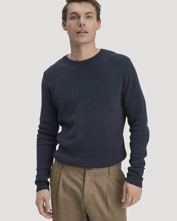 hessnatur Herren Milano Strick Pullover Regular aus Leinen mit Bio-Baumwolle und LENZING™ ECOVERO™ Viskose - blau - Größe L