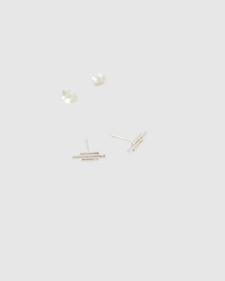 Silver Geometric Striped Stud
