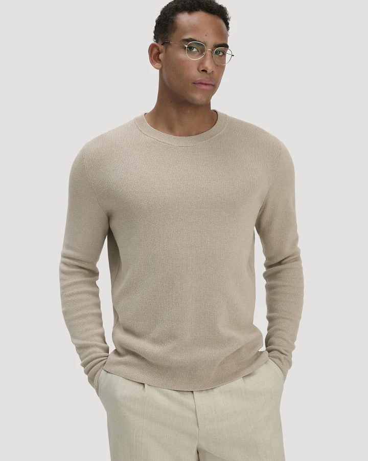 hessnatur Herren Milano Strick Pullover Regular aus Leinen mit Bio-Baumwolle und LENZING™ ECOVERO™ Viskose - beige - Größe M