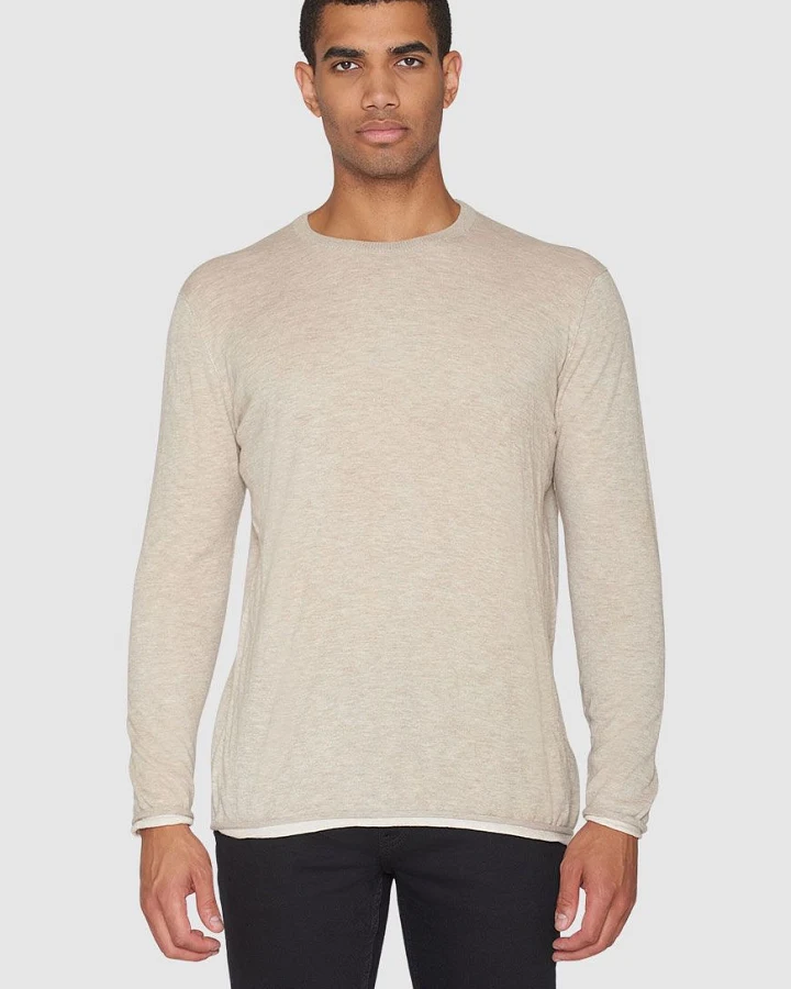 Regular Double Layer Cotton Mix Rolledge Crew Neck Knit