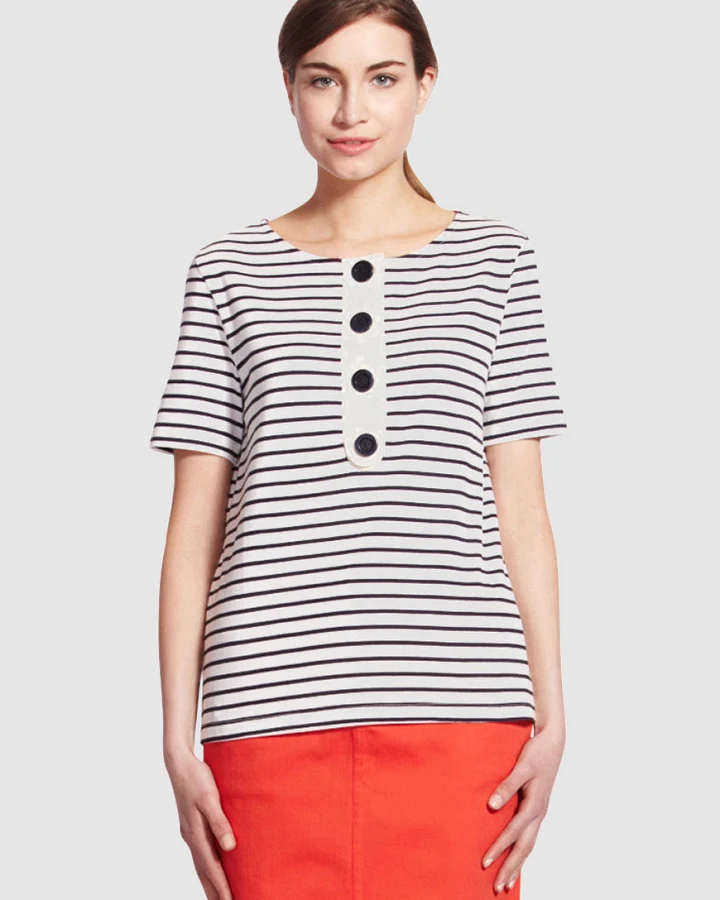 Freya Stripe Button Top Navy