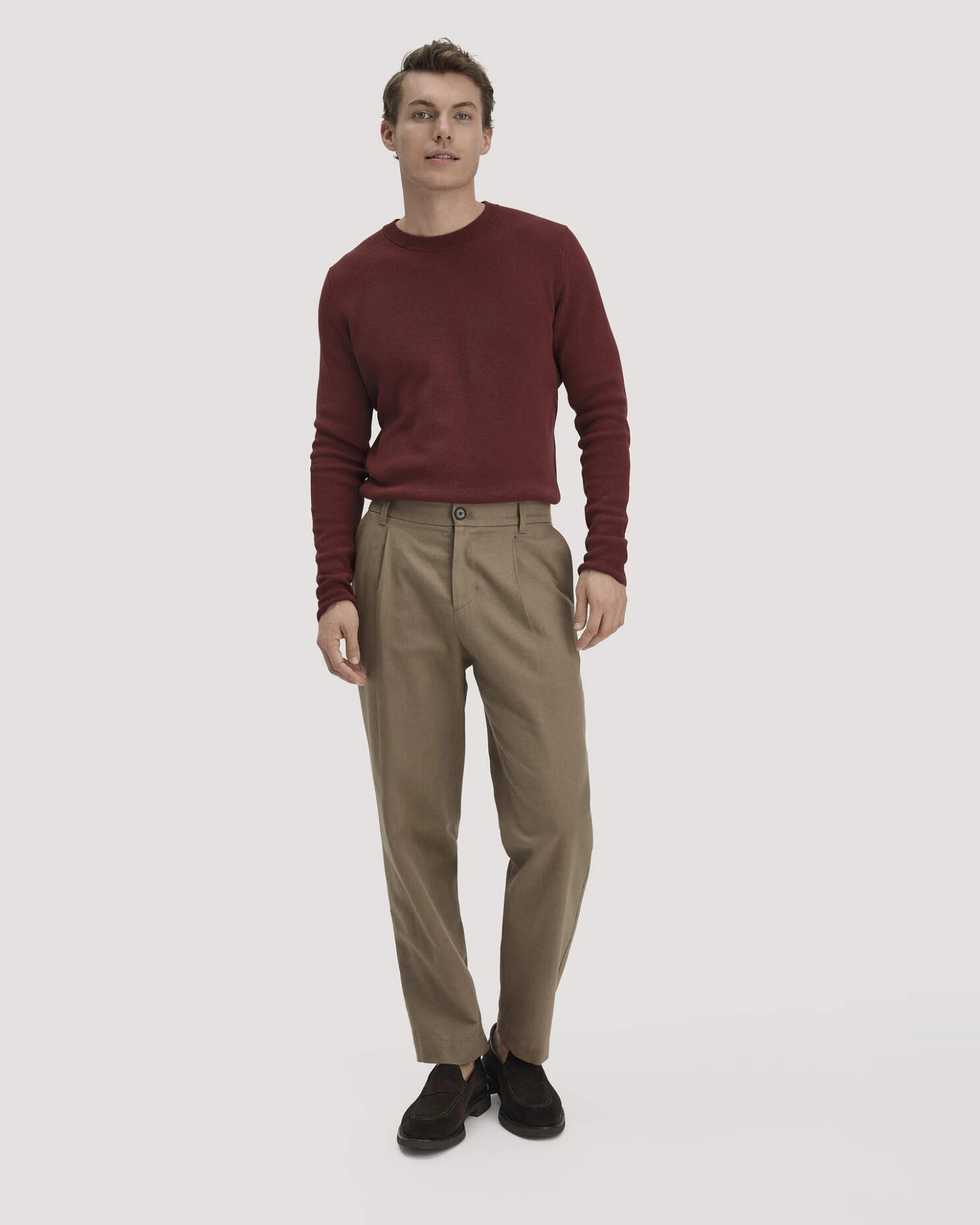 hessnatur Herren Milano Strick Pullover Regular aus Leinen mit Bio-Baumwolle und LENZING™ ECOVERO™ Viskose - braun - Größe XXL – Ansicht 2