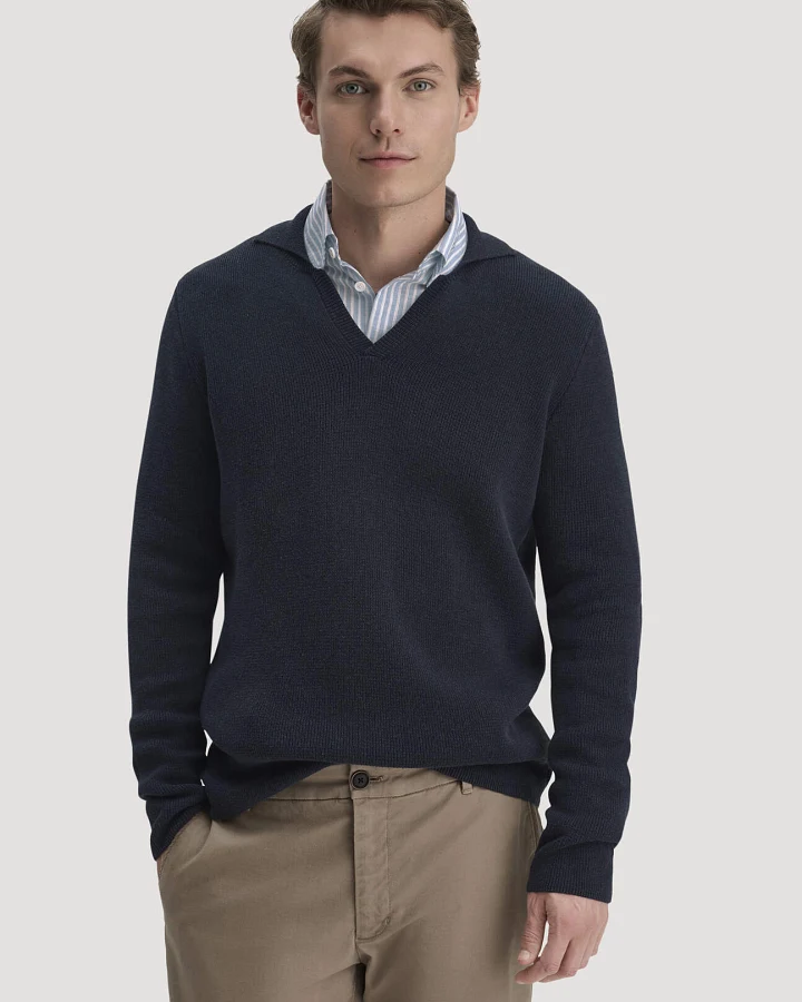 hessnatur Herren Milano Strick Polo Regular aus Leinen mit Bio-Baumwolle und LENZING™ ECOVERO™ Viskose - blau - Größe L