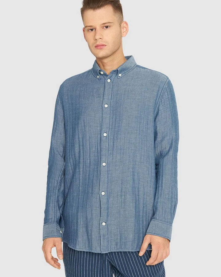 Relaxed Fit Double Layer Fishbone Structure Cotton Shirt