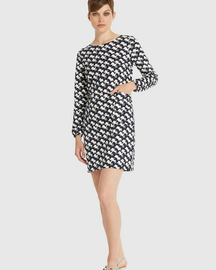 P. Jensen Sausage Dog Shift Dress Navy Multi