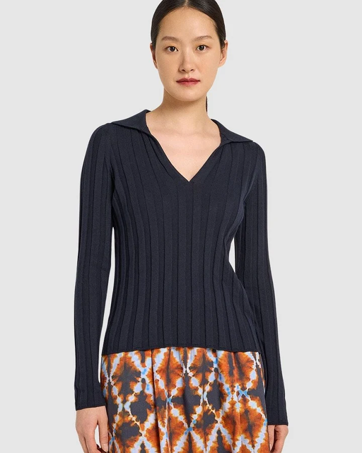 Rippenpullover mit Polo-Kragen