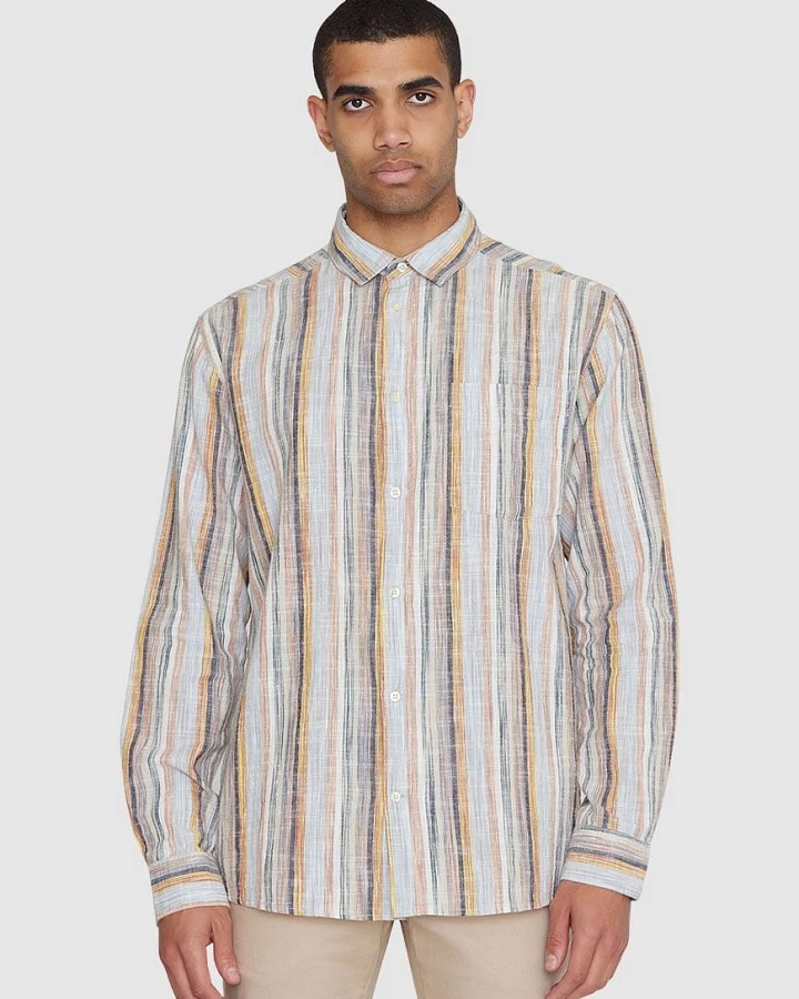 Loose Multicolored Striped Linen Shirt