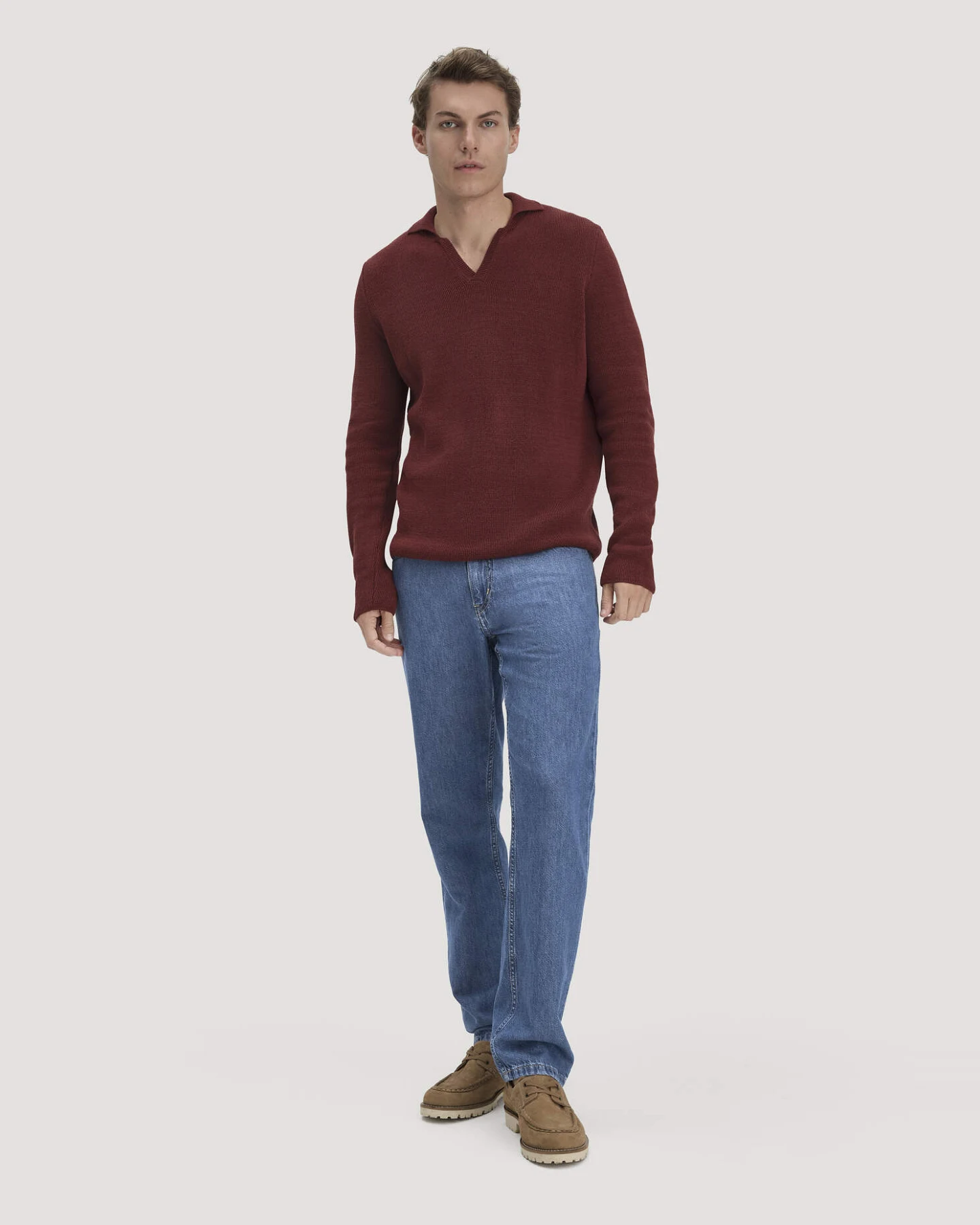 hessnatur Herren Milano Strick Polo Regular aus Leinen mit Bio-Baumwolle und LENZING™ ECOVERO™ Viskose - braun - Größe L – Ansicht 2