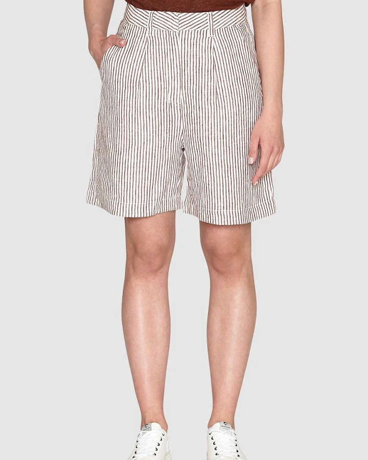 Posey Wide High-Rise Striped Linen Shorts
