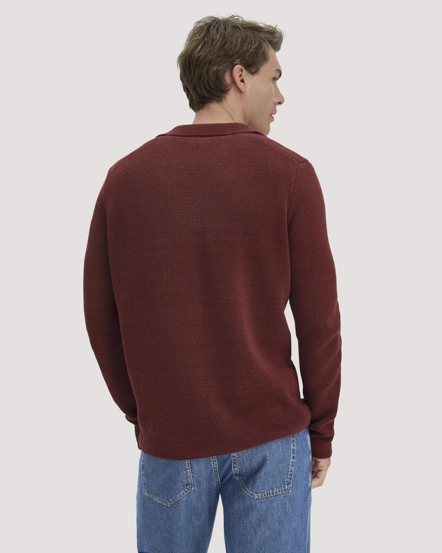 hessnatur Herren Milano Strick Polo Regular aus Leinen mit Bio-Baumwolle und LENZING™ ECOVERO™ Viskose - braun - Größe S – Ansicht 3