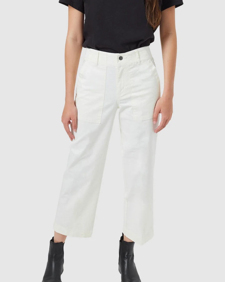 Twill Cropped Wide Leg Pant