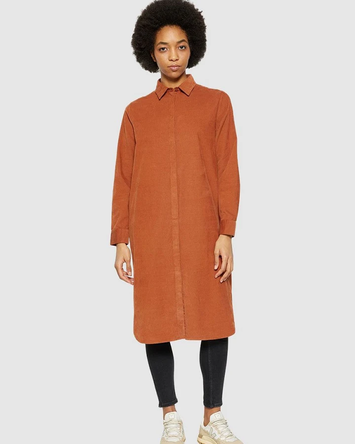 Corduroy Mid Length Shirt Dress