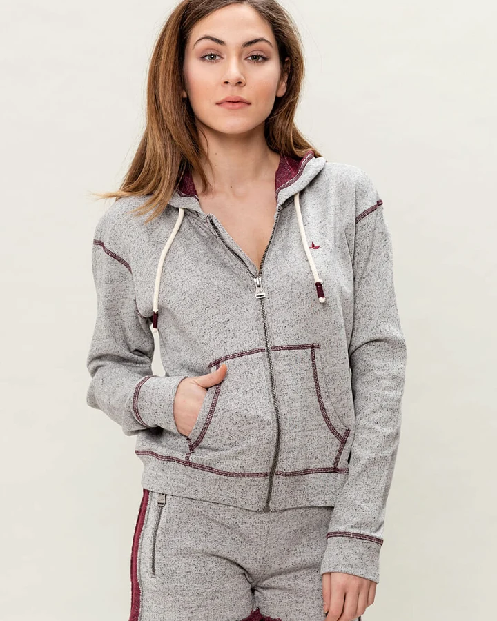 Women`s Zipped Hoodie Grey Burgundy