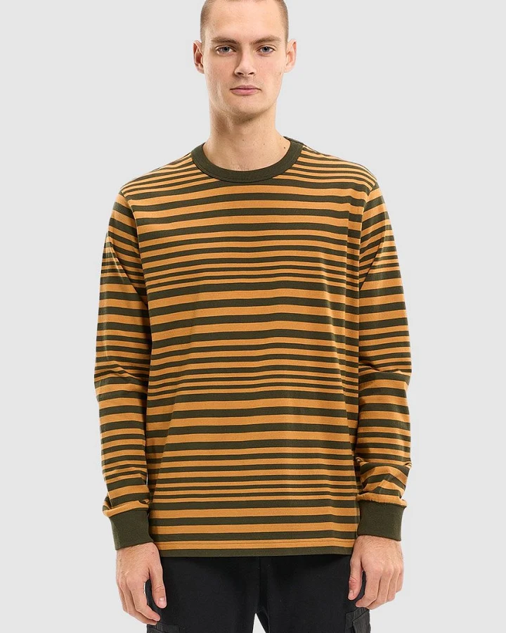 Regular Long Sleeve Cotton Striped O-Neck T-Shirt
