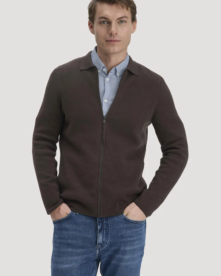 hessnatur Herren Milano Strick Jacke Regular aus Bio-Baumwolle mit Bio-Merinowolle - braun - Größe S