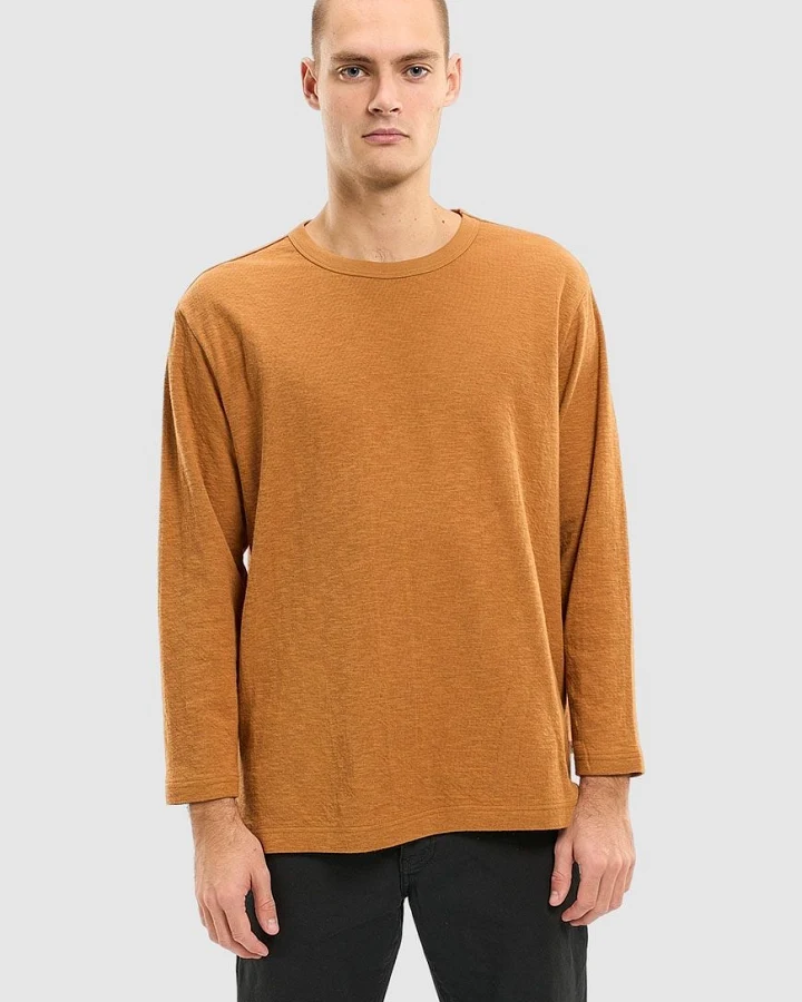 Long Sleeve Cotton Slub Double Layer O-Neck T-Shirt