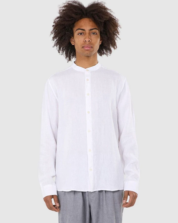 Custom Fit Linen Stand Collar Shirt