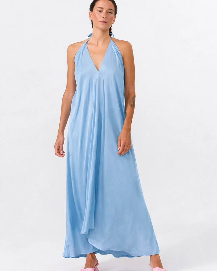 SUITE13LAB Damen vegan Kleid Mp Lang Hellblau