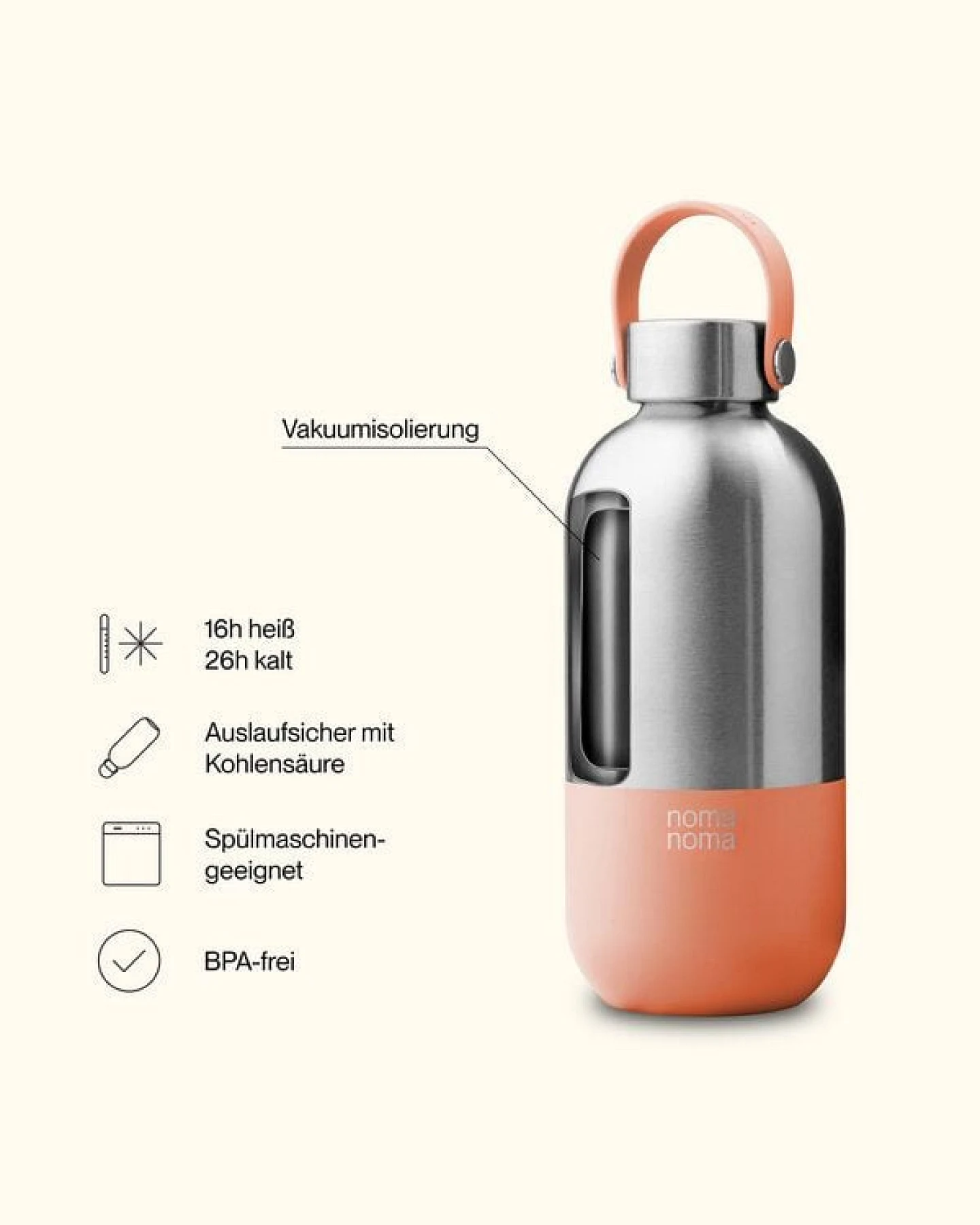 noma noma Edelstahl Trinkflasche Kohlensäure geeignet - Thermosflasche 500ml, 750ml, 1l – Ansicht 2