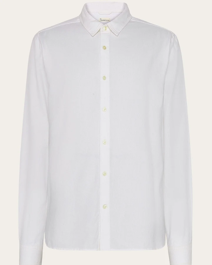 KnowledgeCotton Apparel Herren vegan Hemd Light Twill Egret Weiß