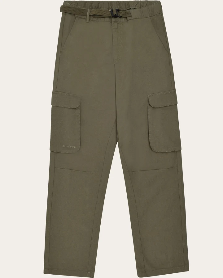 KnowledgeCotton Apparel Herren vegan Cargohose Flint Ripstop Gürtel Burned Olive