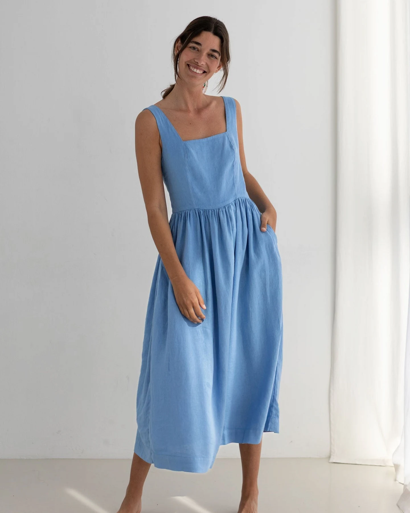 TWOTHIRDS Damen vegan Kleid Formentera In Denimblau – Ansicht 2