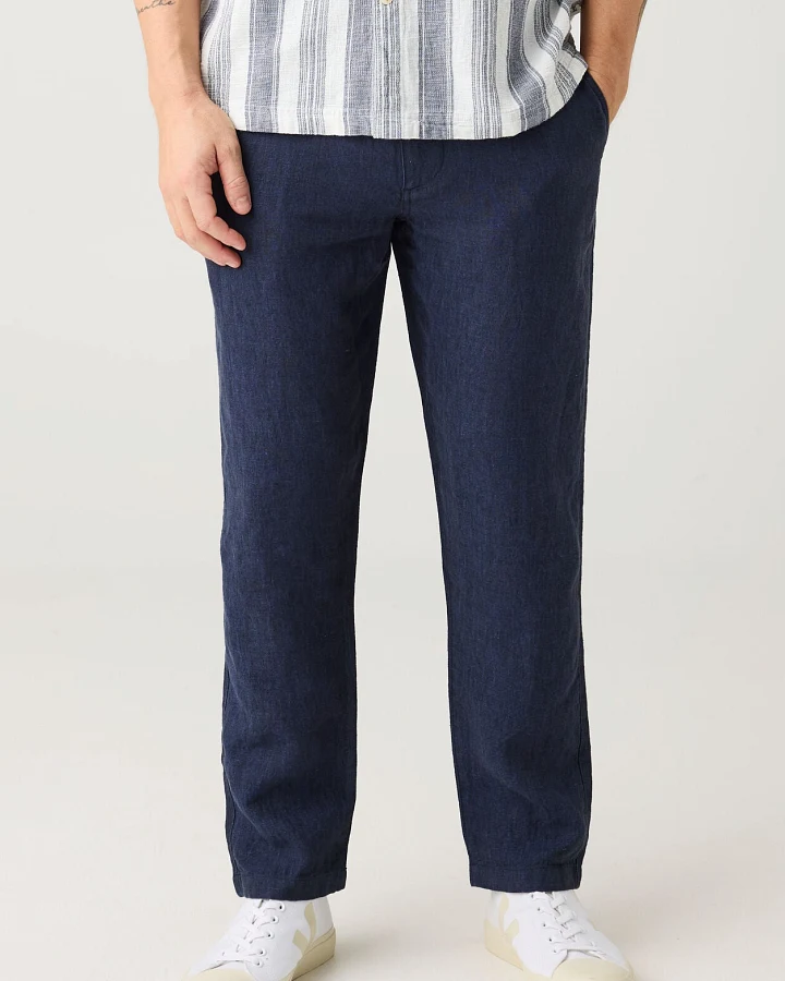 KnowledgeCotton Apparel Herren vegan Hose Chuck Regular Leinen Total Eclipse