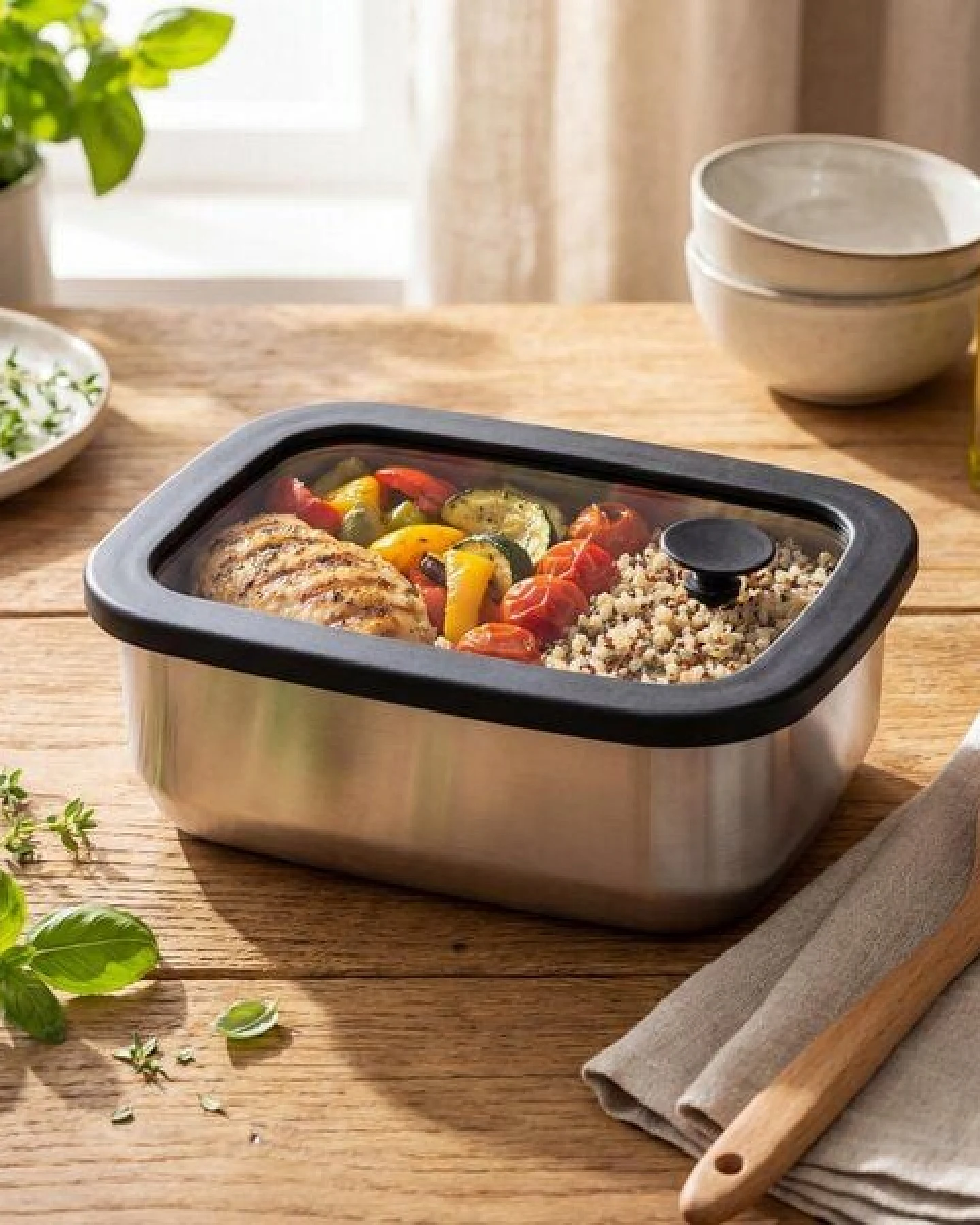 elasto Edelstahl Lunchbox mit Glasdeckel - auslaufsichere Brotdose – Ansicht 4