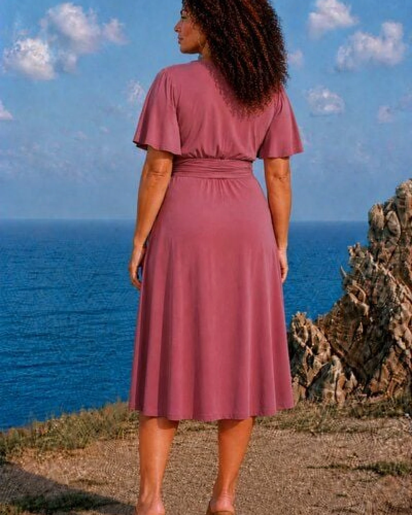 Ingoria AVA wendbares Wickelkleid mit schwingendem Rock Schmetterlingsärmel (Uni Farben) – Ansicht 3