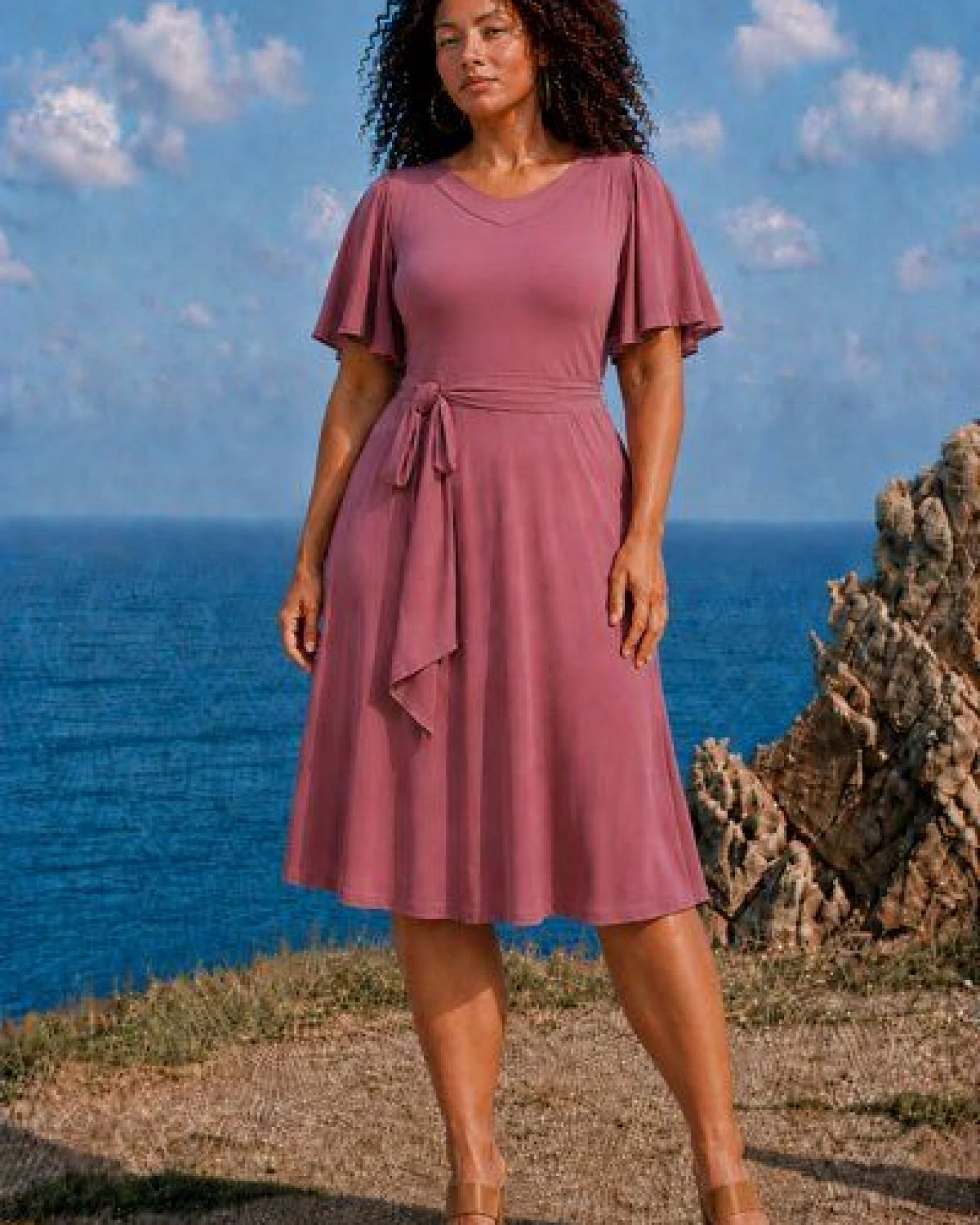 Ingoria AVA wendbares Wickelkleid mit schwingendem Rock Schmetterlingsärmel (Uni Farben) – Ansicht 4