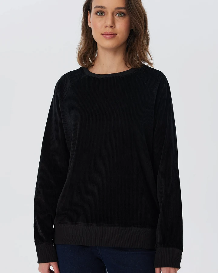Leela Cotton Damen vegan Sweatshirt Corduroy Schwarz