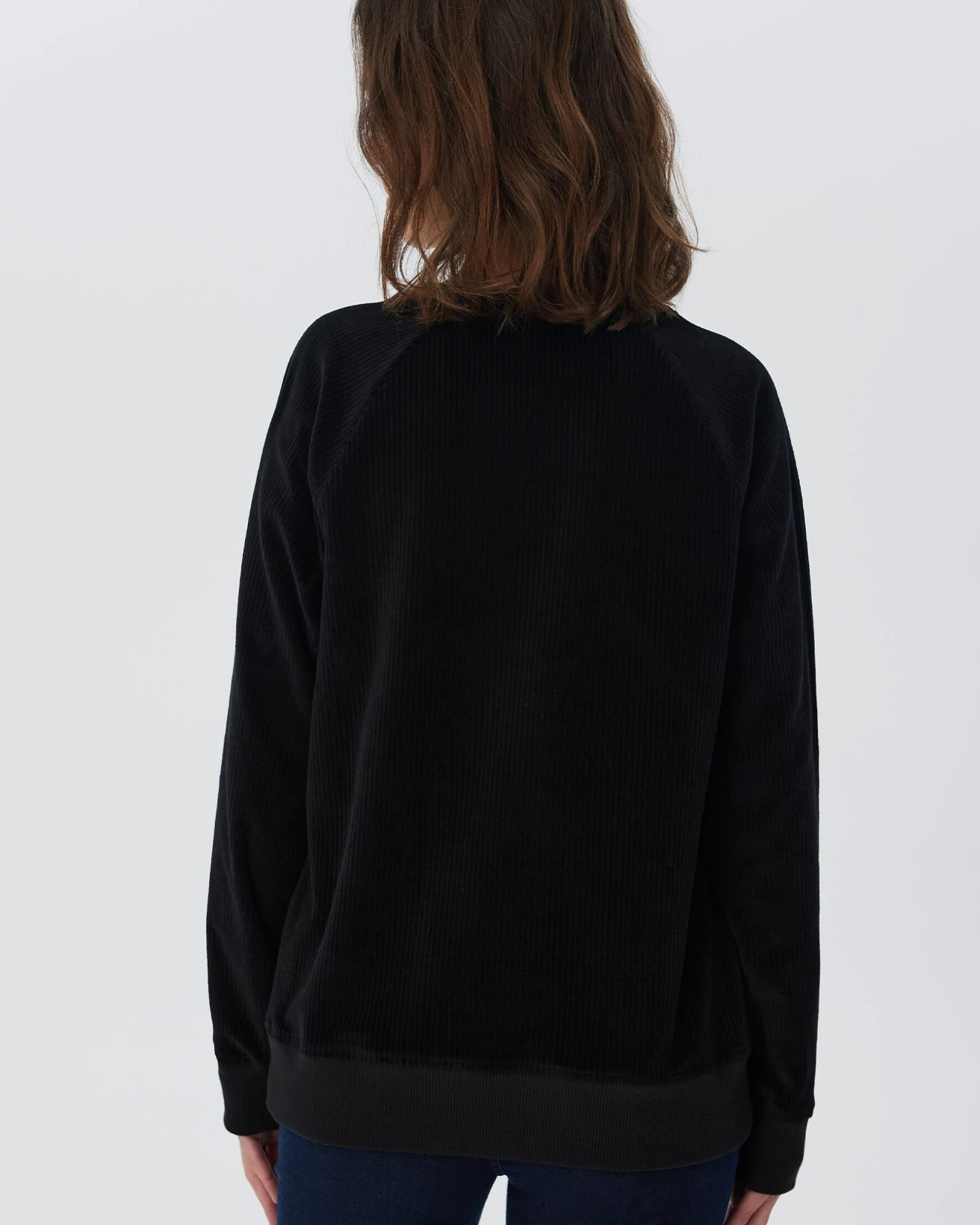Leela Cotton Damen vegan Sweatshirt Corduroy Schwarz – Ansicht 2