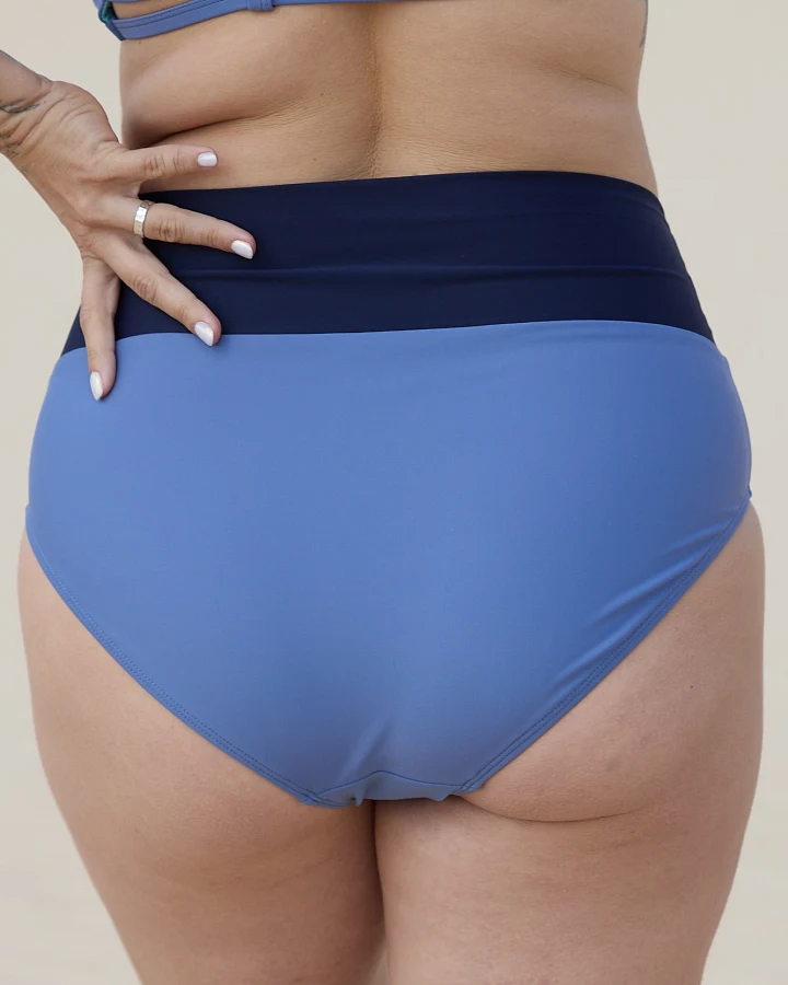 Damen vegan Bikini Höschen Weich Hohe Taille Feel Grau-Blau/Dunkelblau