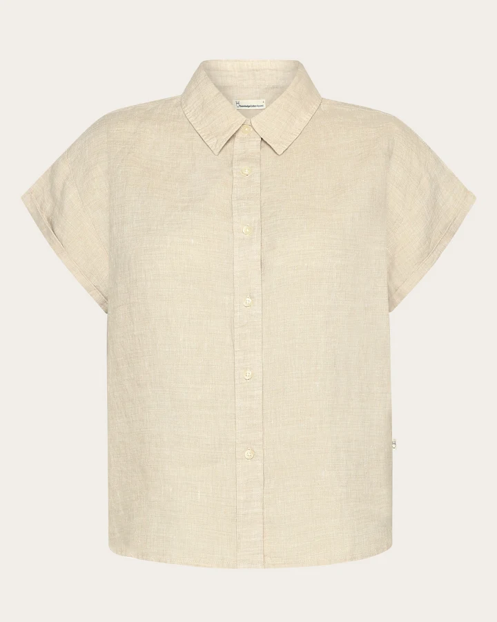 KnowledgeCotton Apparel Damen vegan Hemd Aster Hochgekrempelt Kurzarm Hell, Garngefärbt, Helles Federgrau