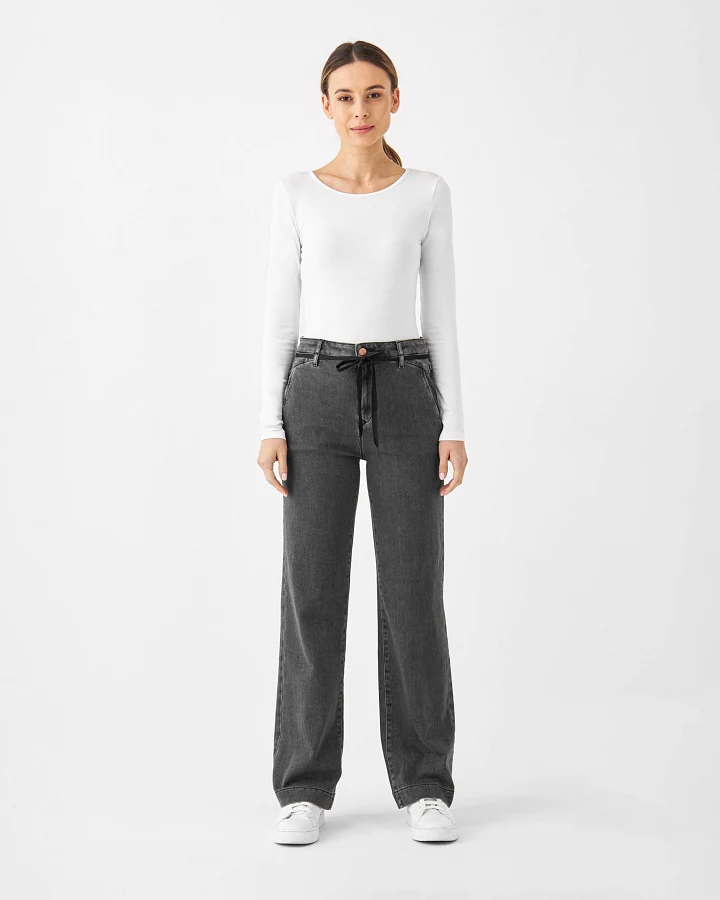 DEW Flared Soft Denim - French Pocket - Medium Grey