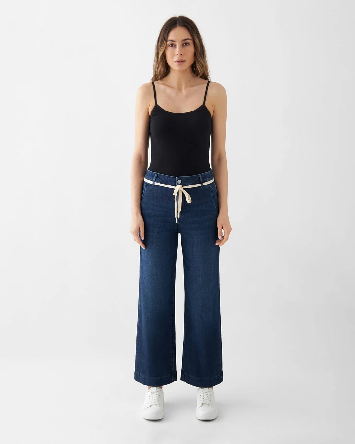 DEW Flared Cropped Soft Denim - French Pocket - Dark Blue