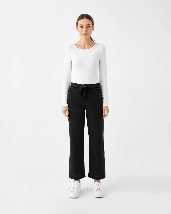 DEW Flared Cropped Soft Denim - French Pocket - Black Denim