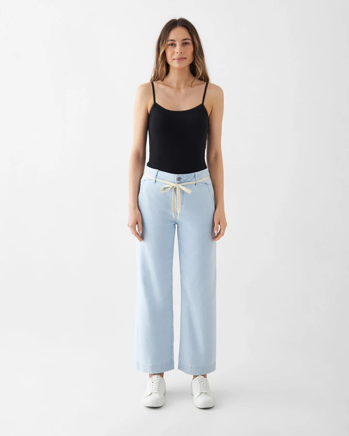 DEW Flared Cropped Soft Denim - French Pocket - Bright Blue
