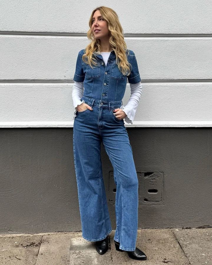 TWITTER Minimal Stretch - Short Sleeve Overall - Medium Blue