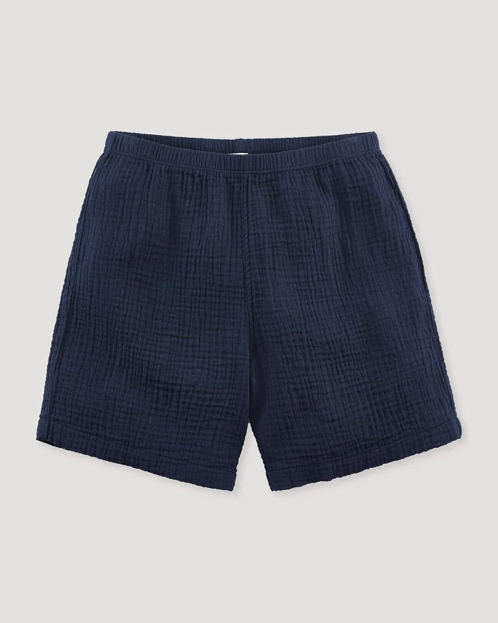 hessnatur Kinder Musselin Shorts PURE COMFORT aus Bio-Baumwolle - blau - Größe 110/116